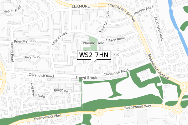 WS2 7HN map - large scale - OS Open Zoomstack (Ordnance Survey)