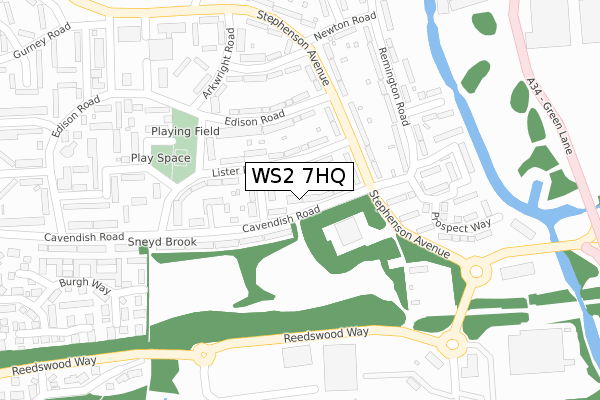 WS2 7HQ map - large scale - OS Open Zoomstack (Ordnance Survey)