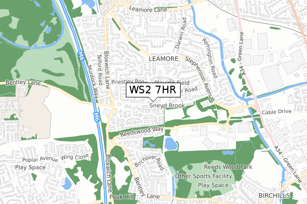 WS2 7HR map - small scale - OS Open Zoomstack (Ordnance Survey)