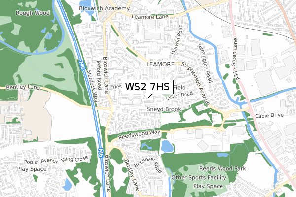 WS2 7HS map - small scale - OS Open Zoomstack (Ordnance Survey)