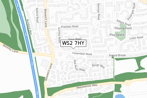 WS2 7HY map - large scale - OS Open Zoomstack (Ordnance Survey)