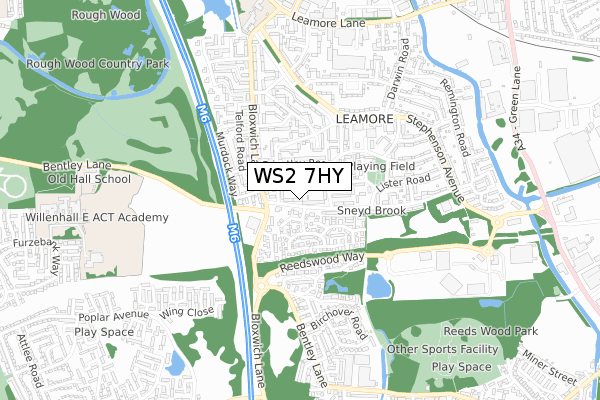 WS2 7HY map - small scale - OS Open Zoomstack (Ordnance Survey)