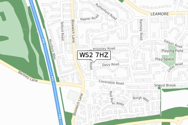 WS2 7HZ map - large scale - OS Open Zoomstack (Ordnance Survey)