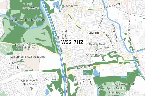 WS2 7HZ map - small scale - OS Open Zoomstack (Ordnance Survey)