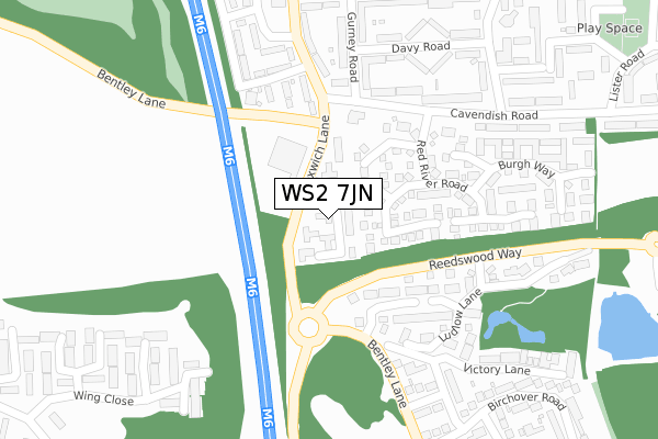 WS2 7JN map - large scale - OS Open Zoomstack (Ordnance Survey)