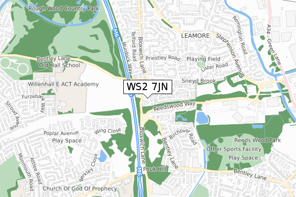 WS2 7JN map - small scale - OS Open Zoomstack (Ordnance Survey)