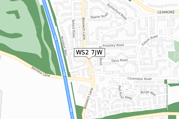 WS2 7JW map - large scale - OS Open Zoomstack (Ordnance Survey)