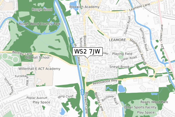 WS2 7JW map - small scale - OS Open Zoomstack (Ordnance Survey)