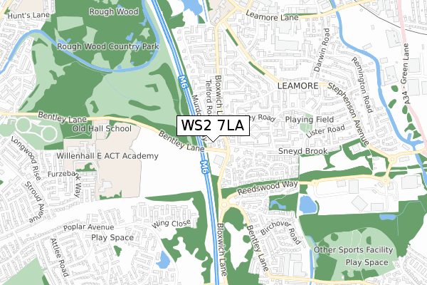 WS2 7LA map - small scale - OS Open Zoomstack (Ordnance Survey)