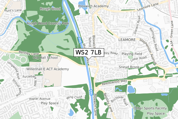 WS2 7LB map - small scale - OS Open Zoomstack (Ordnance Survey)