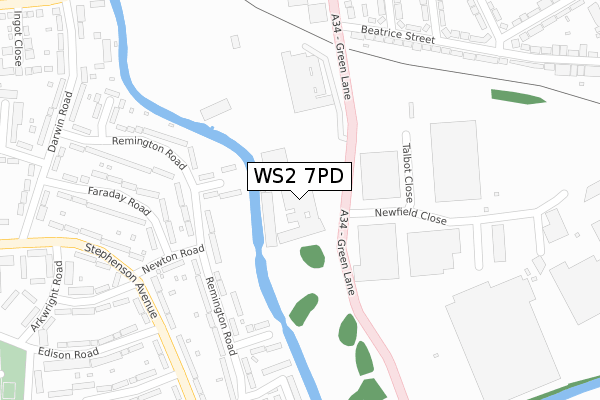 WS2 7PD map - large scale - OS Open Zoomstack (Ordnance Survey)