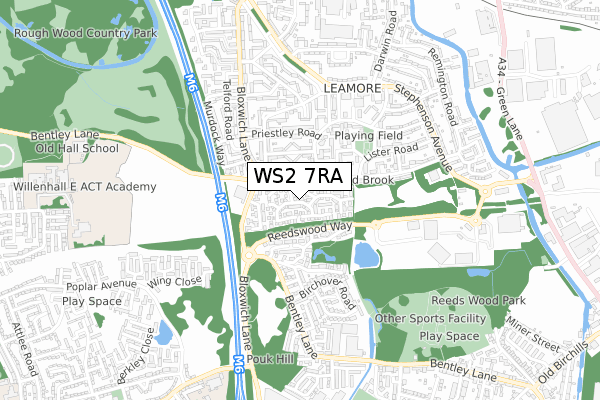 WS2 7RA map - small scale - OS Open Zoomstack (Ordnance Survey)