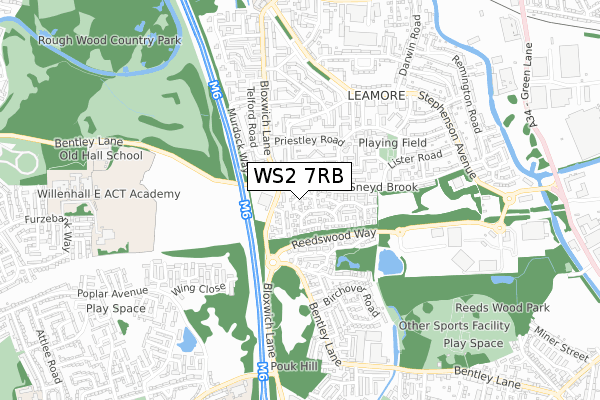 WS2 7RB map - small scale - OS Open Zoomstack (Ordnance Survey)