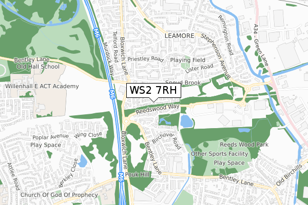 WS2 7RH map - small scale - OS Open Zoomstack (Ordnance Survey)