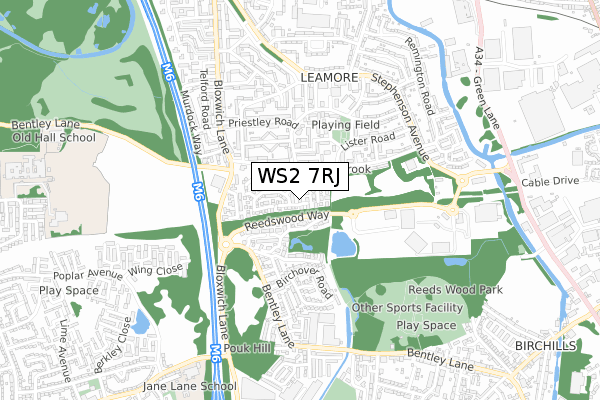 WS2 7RJ map - small scale - OS Open Zoomstack (Ordnance Survey)