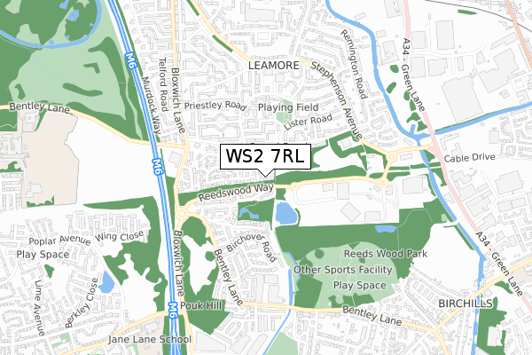 WS2 7RL map - small scale - OS Open Zoomstack (Ordnance Survey)