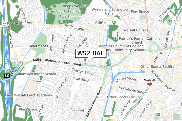 WS2 8AL map - small scale - OS Open Zoomstack (Ordnance Survey)