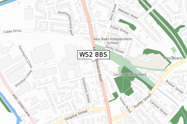 WS2 8BS map - large scale - OS Open Zoomstack (Ordnance Survey)