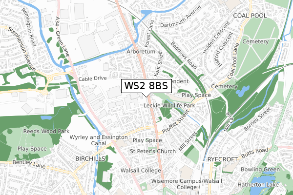 WS2 8BS map - small scale - OS Open Zoomstack (Ordnance Survey)