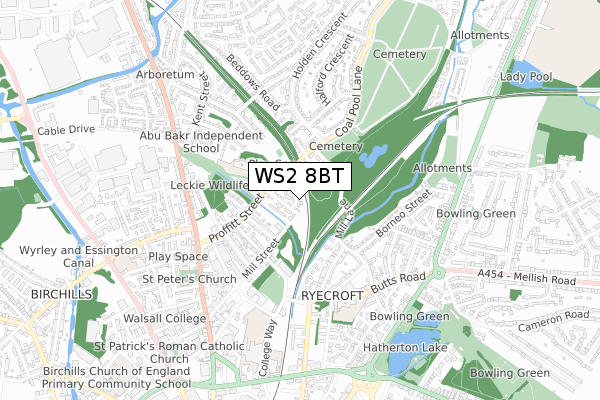 WS2 8BT map - small scale - OS Open Zoomstack (Ordnance Survey)