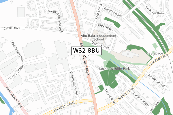 WS2 8BU map - large scale - OS Open Zoomstack (Ordnance Survey)