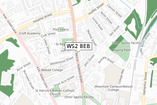 WS2 8EB map - large scale - OS Open Zoomstack (Ordnance Survey)