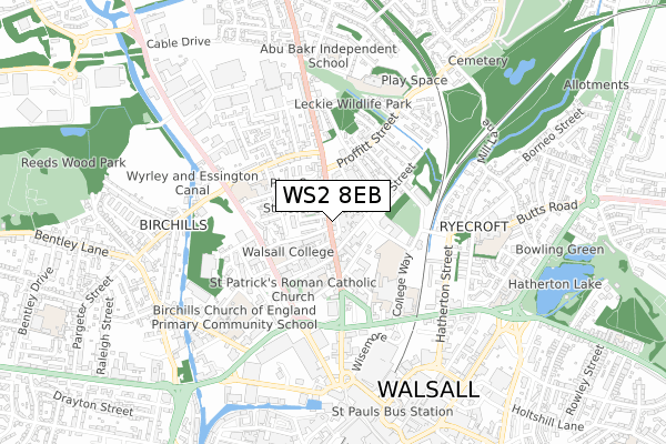 WS2 8EB map - small scale - OS Open Zoomstack (Ordnance Survey)