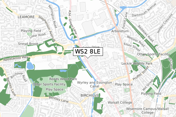 WS2 8LE map - small scale - OS Open Zoomstack (Ordnance Survey)