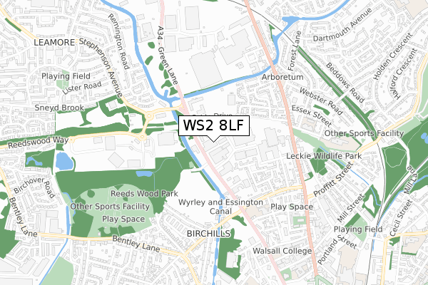 WS2 8LF map - small scale - OS Open Zoomstack (Ordnance Survey)