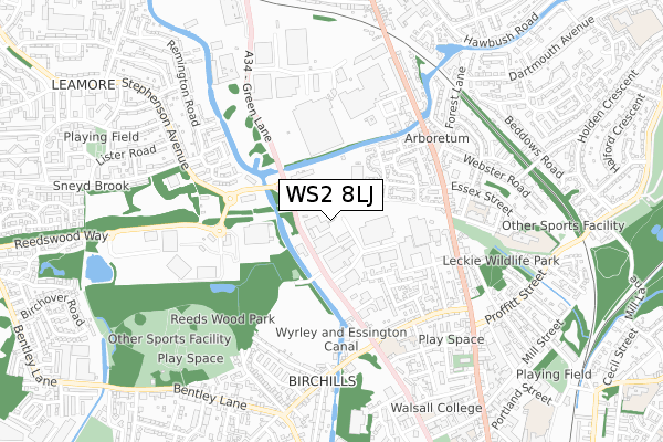 WS2 8LJ map - small scale - OS Open Zoomstack (Ordnance Survey)