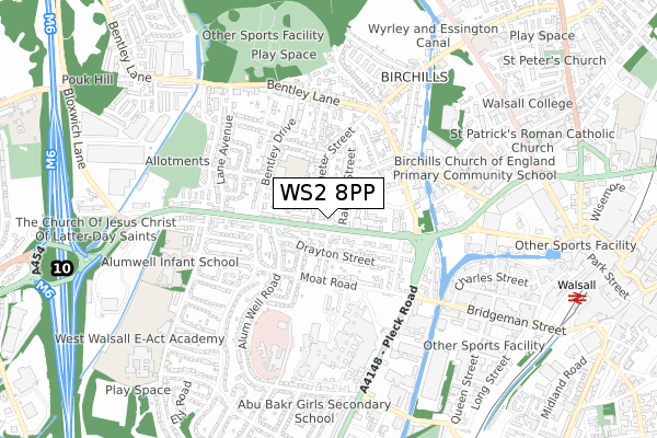 WS2 8PP map - small scale - OS Open Zoomstack (Ordnance Survey)