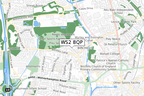 WS2 8QP map - small scale - OS Open Zoomstack (Ordnance Survey)