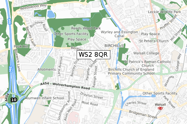 WS2 8QR map - small scale - OS Open Zoomstack (Ordnance Survey)