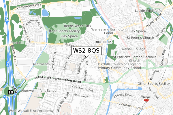 WS2 8QS map - small scale - OS Open Zoomstack (Ordnance Survey)