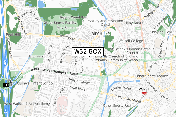 WS2 8QX map - small scale - OS Open Zoomstack (Ordnance Survey)