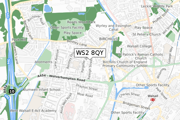 WS2 8QY map - small scale - OS Open Zoomstack (Ordnance Survey)