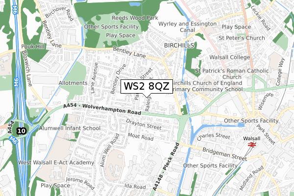 WS2 8QZ map - small scale - OS Open Zoomstack (Ordnance Survey)