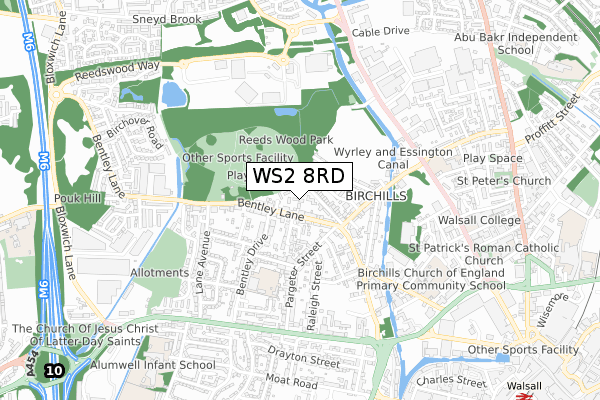 WS2 8RD map - small scale - OS Open Zoomstack (Ordnance Survey)