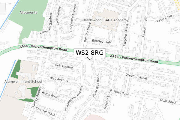 WS2 8RG map - large scale - OS Open Zoomstack (Ordnance Survey)