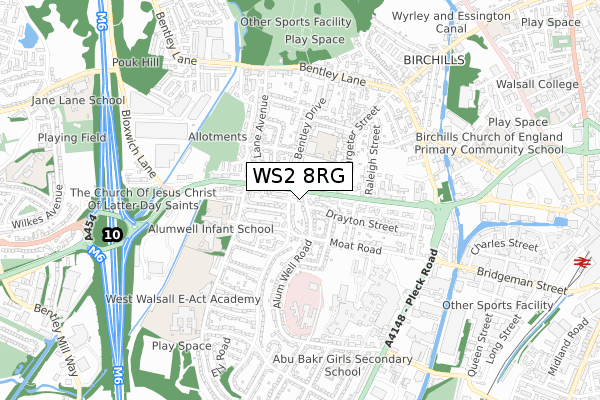 WS2 8RG map - small scale - OS Open Zoomstack (Ordnance Survey)