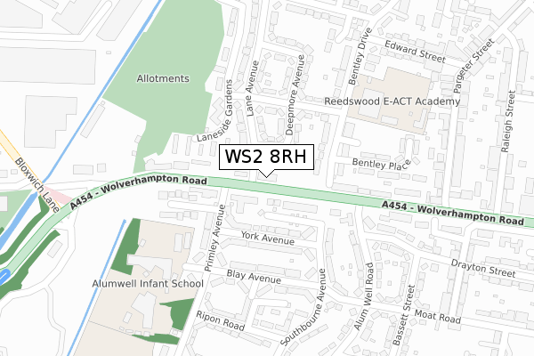 WS2 8RH map - large scale - OS Open Zoomstack (Ordnance Survey)