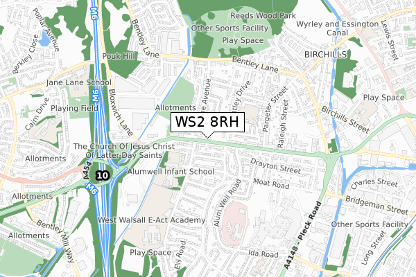 WS2 8RH map - small scale - OS Open Zoomstack (Ordnance Survey)