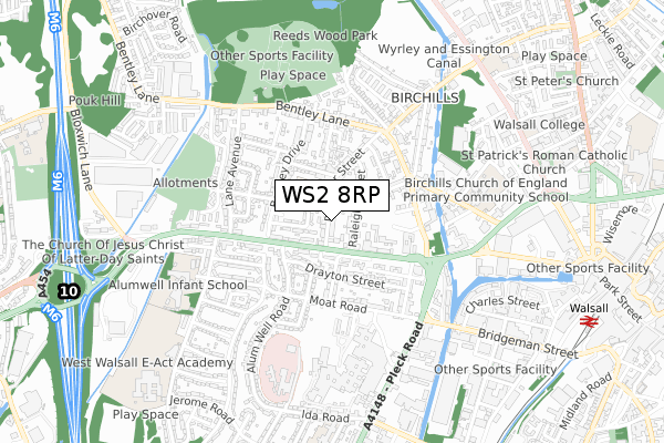 WS2 8RP map - small scale - OS Open Zoomstack (Ordnance Survey)