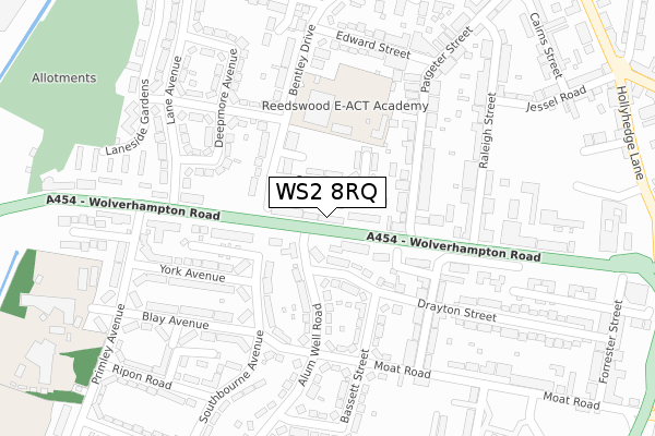 WS2 8RQ map - large scale - OS Open Zoomstack (Ordnance Survey)