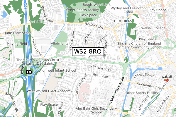 WS2 8RQ map - small scale - OS Open Zoomstack (Ordnance Survey)