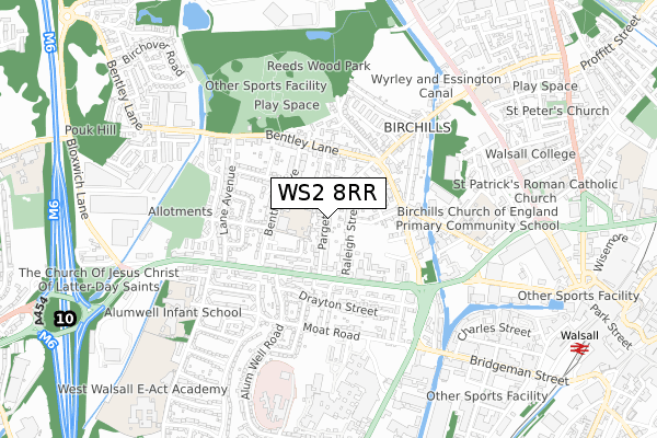 WS2 8RR map - small scale - OS Open Zoomstack (Ordnance Survey)