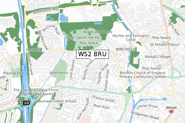 WS2 8RU map - small scale - OS Open Zoomstack (Ordnance Survey)