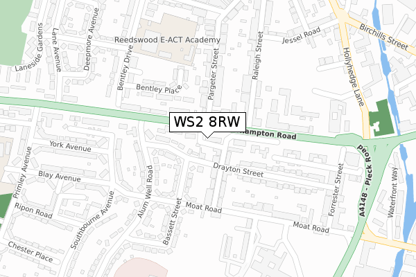 WS2 8RW map - large scale - OS Open Zoomstack (Ordnance Survey)