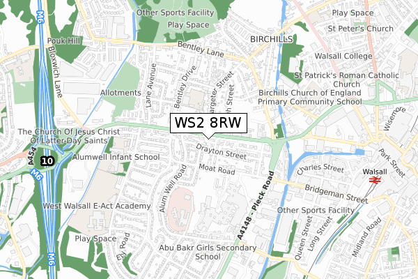 WS2 8RW map - small scale - OS Open Zoomstack (Ordnance Survey)