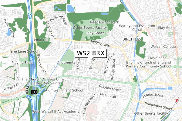 WS2 8RX map - small scale - OS Open Zoomstack (Ordnance Survey)